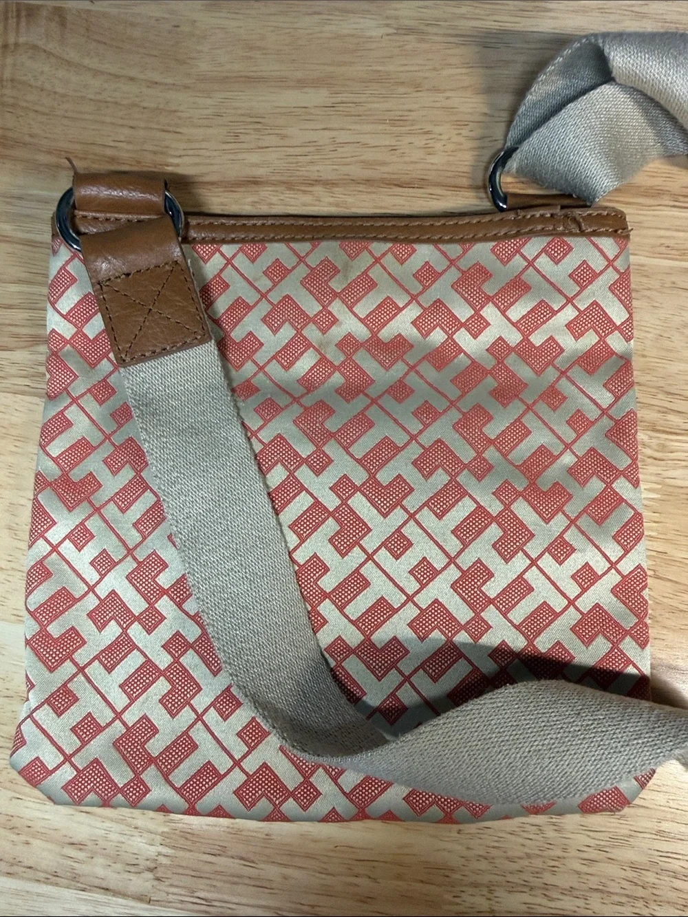 Tommy Hilfiger Coral Pattern Messenger Bag with Cream Strap